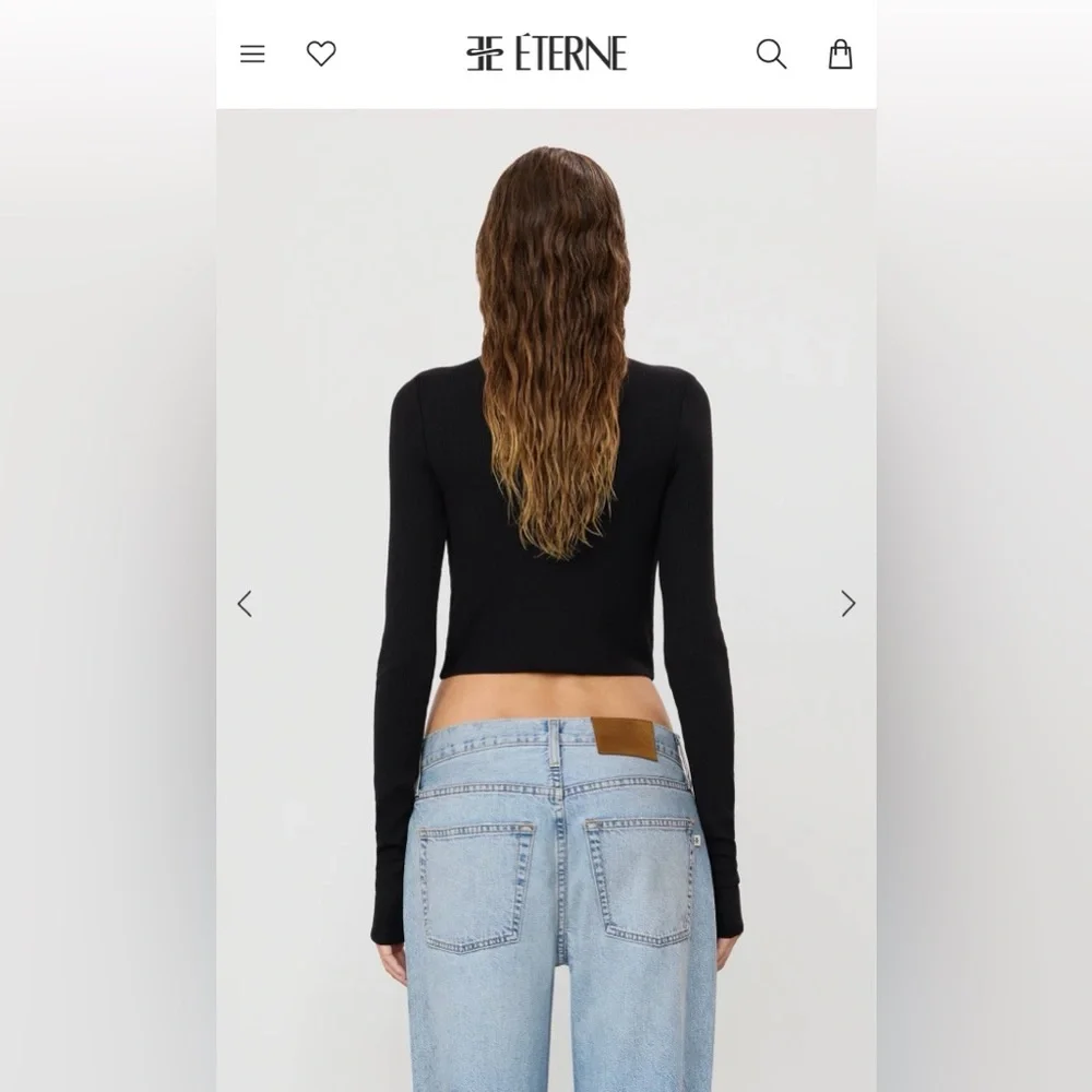 Eterne Black Cropped Fitted Turtleneck Top - Picture 3 of 6